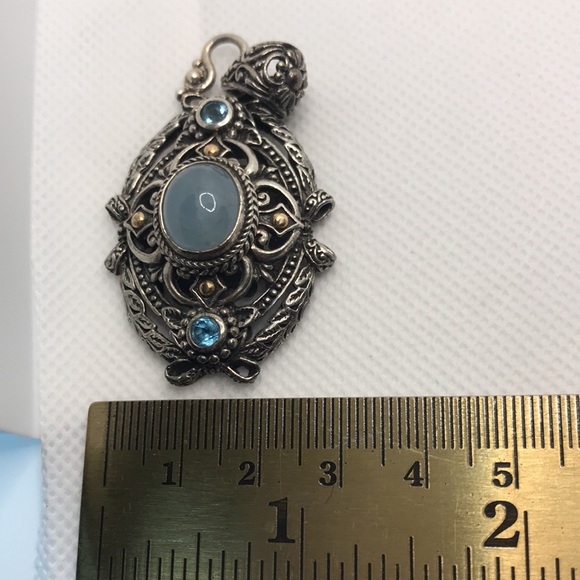 Vintage Sarda Artisan 18K Sterling silver Aquamarine and Blue Topaz Pendant - Picture 13 of 13